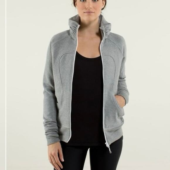 Lululemon Calm & Cozy full zip Jacket in heathered medium gray size 8 - Picture 3 of 12